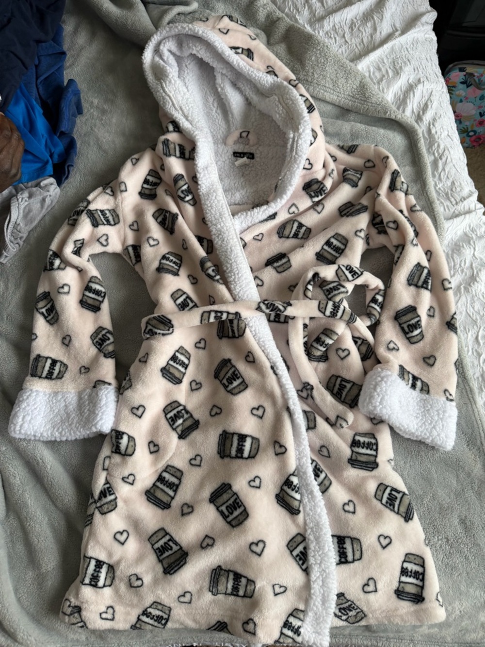 Kohl's Hooded Fleece Robe with Coffee Cup Print